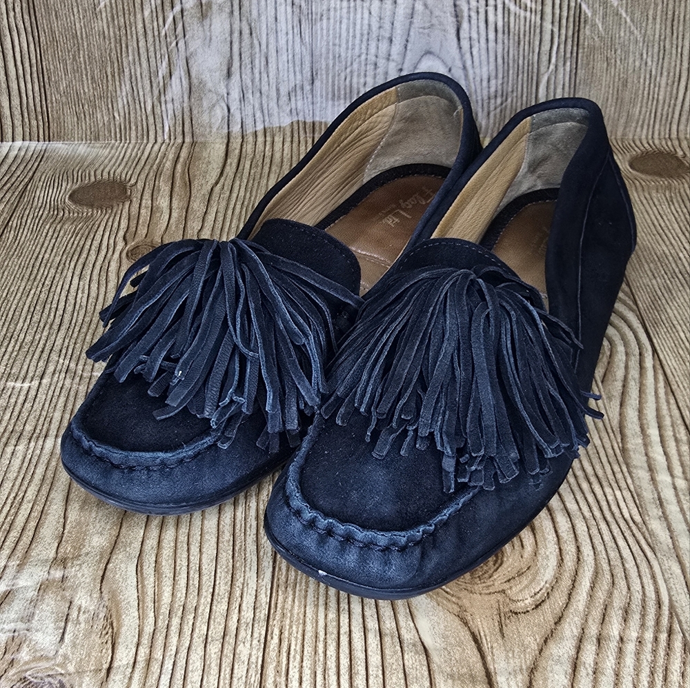 Flag LTD. Black Suede Fringe Loafers Size 8.5‎